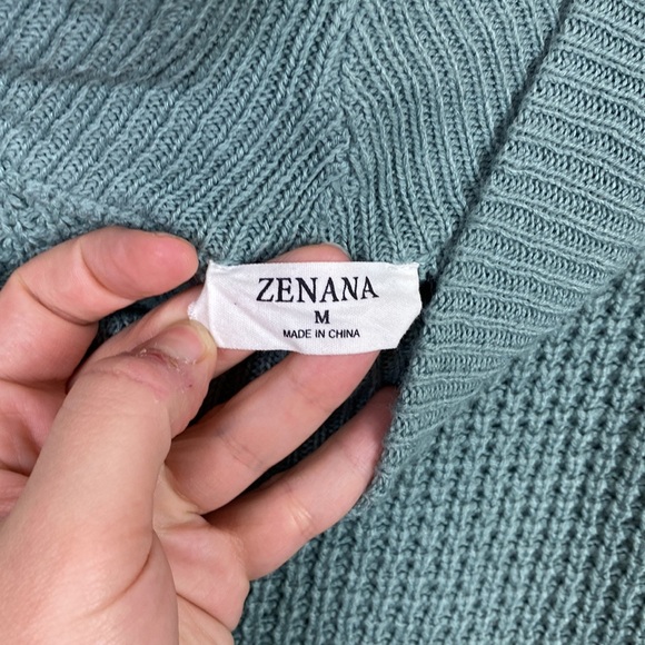 Zenana | Sea Blue-Green Off-Shoulder Oversized Sweater M - Picture 5 of 8